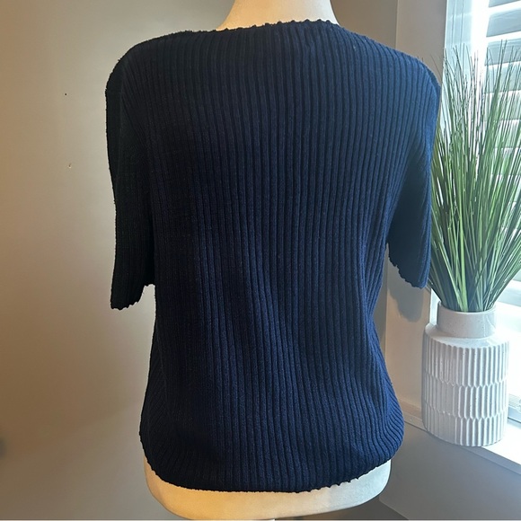 Sag Harbor Navy Short Sleeve Ribbed Sweater 65%Silk , 35%Rayon SZ Large - Picture 2 of 3